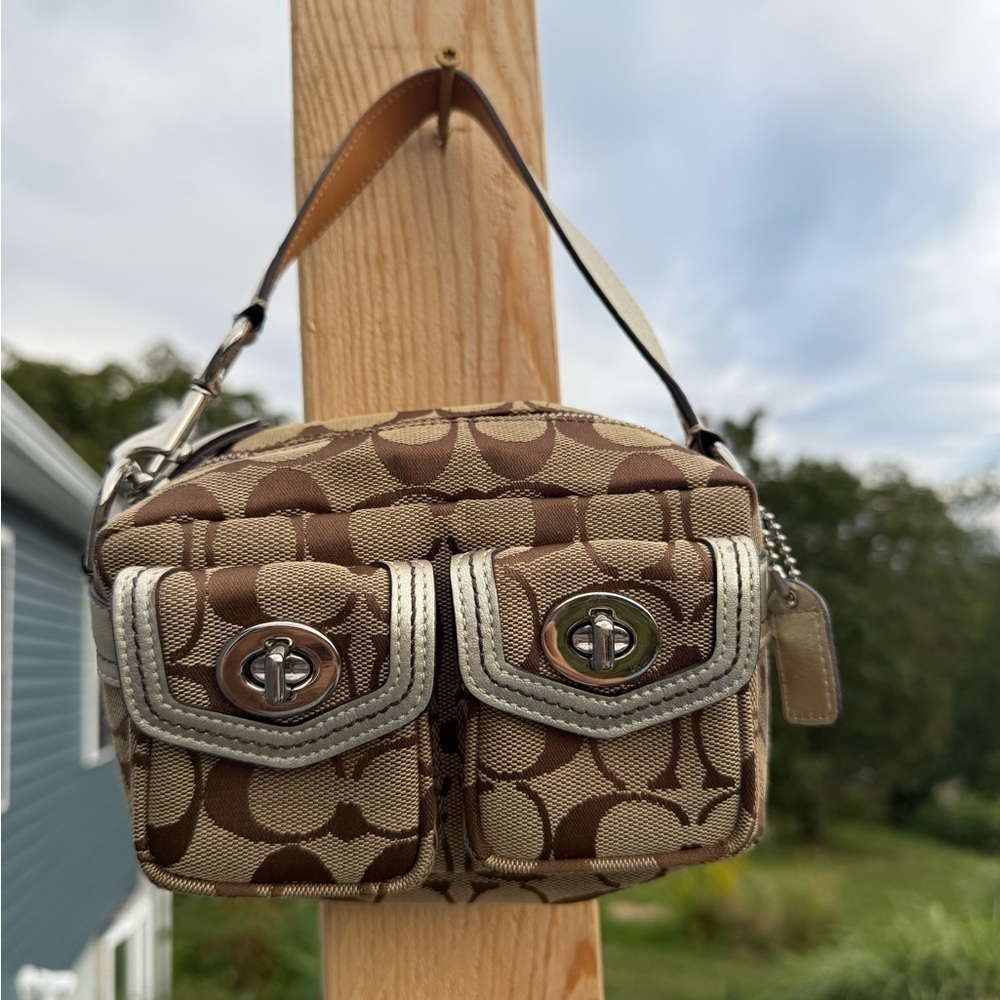 Coach Y2K Mini Double Legacy Signature Hobo w/ Dual Turn-Lock Pockets & Dust Bag
